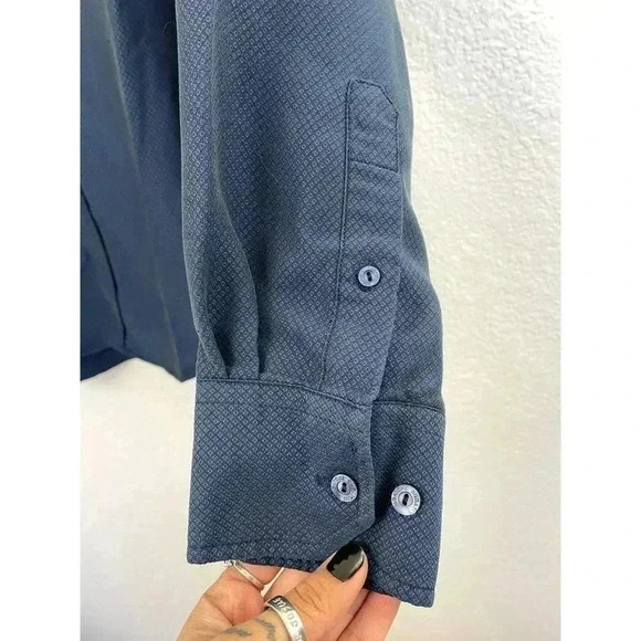 Bugatchi Uomo Men's Button Up Long Sleeve Dress Shirt Dark Blue Collared Medium - Picture 8 of 10